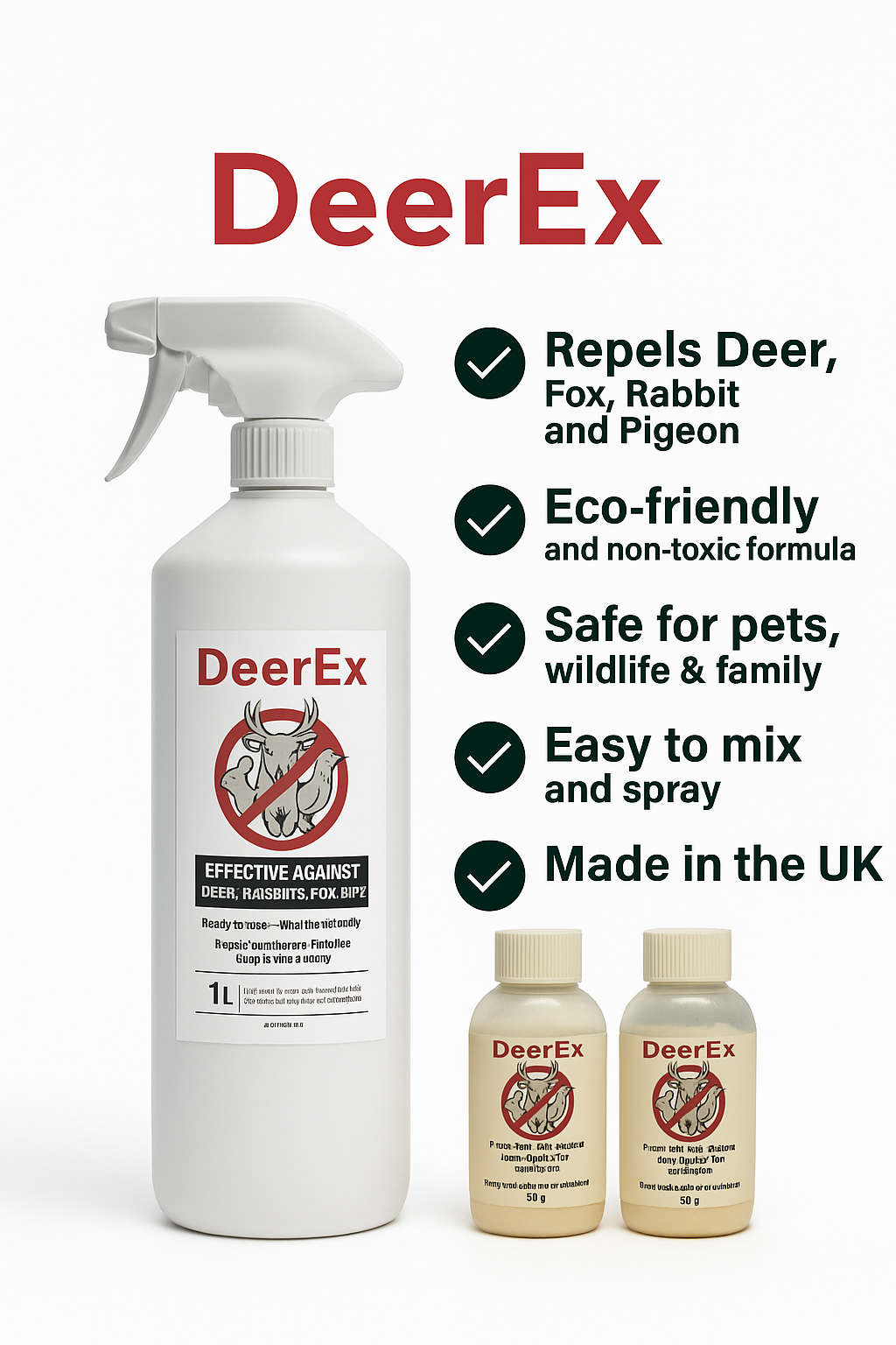 DeerEx with a refillable 1 litre trigger spray for easy spraying in small areas.